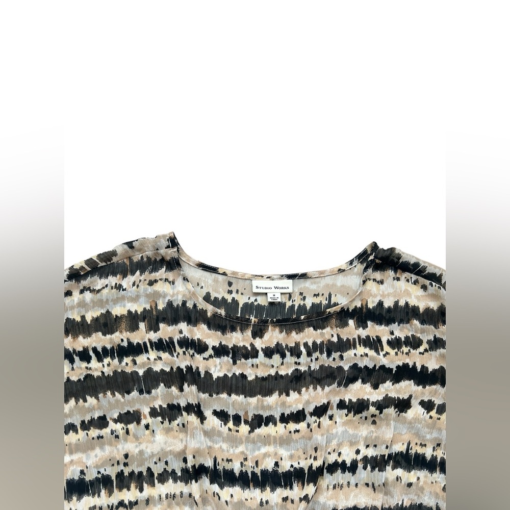 Studio Works Cream / Black/ Tan Sheer Blouse Women Size M (Medium) - Picture 7 of 9